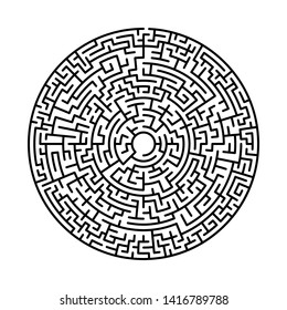Maze in abstract style. Labyrinth game. Black maze circle. Black labyrinth. Maze symbol. Labyrinth isolated on white background.