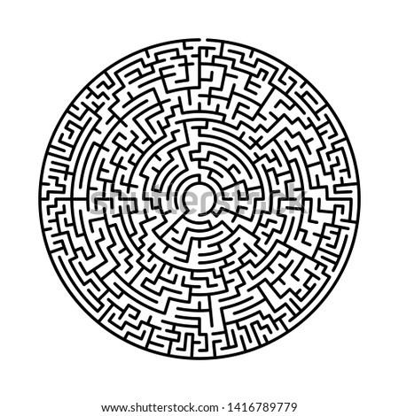 Maze in abstract style. Labyrinth game. Black maze circle. Black labyrinth. Maze symbol. Labyrinth isolated on white background.