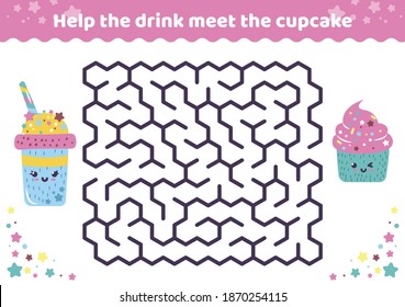 Maze Activity Page with funny desserts. Games for kids find a way