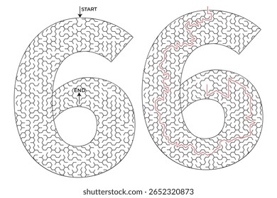 Maze activity puzzle book Kids vector number six interior design template