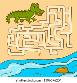 Maze with animal. Educational children game. Crocodile.