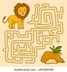 Maze With Animal. Educational Children Game. Lion.