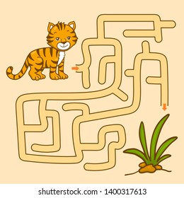 Maze with animal. Educational children game. Tiger.