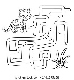 Maze with animal. Educational children game. Tiger. Coloring book. 