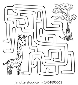 Maze with animal. Educational children game. Giraffe. Coloring book. 