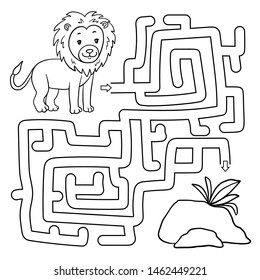 Maze With Animal. Educational Children Game. Lion. Coloring Book. 