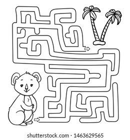 Maze with animal. Educational children game. Koala. Coloring book. 
