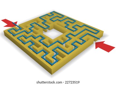 A maze - arrows point at entrances, solution leads to copyspace in the center of the puzzle.