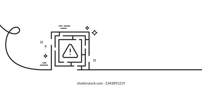 Maze attention line icon. Continuous one line with curl. Labyrinth important warning sign. Danger warn symbol. Maze attention single outline ribbon. Loop curve pattern. Vector