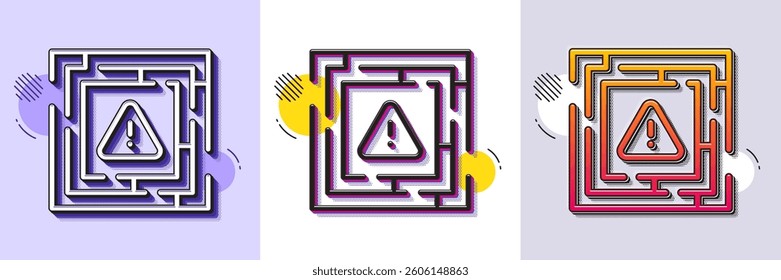 Maze attention line icon. Halftone dotted pattern. Gradient icon with grain shadow. Labyrinth important warning sign. Danger warn symbol. Line maze attention icon. Various designs. Vector
