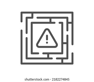 Maze attention line icon. Labyrinth important warning sign. Danger warn symbol. Quality design element. Linear style maze attention icon. Editable stroke. Vector