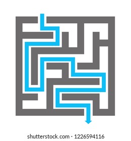Maze with blue path. Top view. Vector illustration isolated on white background
