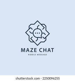 Maze with bubble speech, riddle message chatting logo vector icon illustration