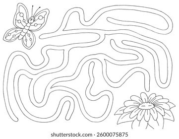 Maze butterfly graphic black white sketch illustration vector