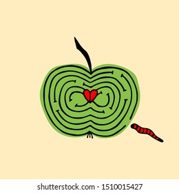 maze with caterpillar and apple. eps10 vector illustration. hand drawing