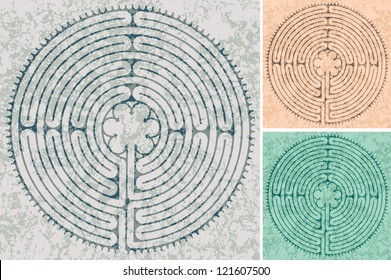 maze in Cathedral in Chartres in three color variations