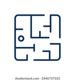 Maze Challenge Icon. Thin Line Illustration of a Labyrinth Game, Signifying Problem Solving, Logical Thinking and Entertainment. Isolated Outline Vector Sign.	