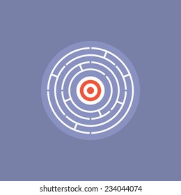 Maze challenge with success solution inside, find the way in confused situation, complicated riddle win-win solving. Flat icon modern design style vector illustration concept.