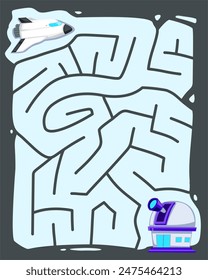 Maze for children with cute cartoon spaceship move to the planetarium solar system worksheet