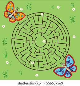 Maze children game: help the butterfly go through the labyrinth. Kids activity sheet