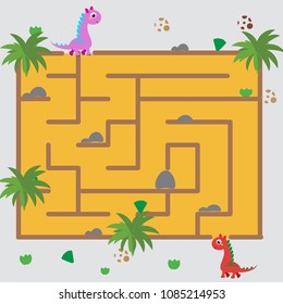 Maze children game: help the dino go through the labyrinth. Kids activity sheet