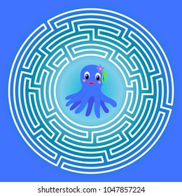 Maze children game: help the octopus go through the labyrinth