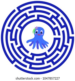 Maze children game: help the octopus go through the labyrinth