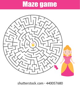 Maze children game: help the princess go through the labyrinth and find her crown