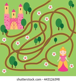 Maze children game: help the princess go through the labyrinth and find her castle