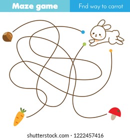 Maze children game. help rabbit go through the labyrinth and find carrot. Kids activity sheet