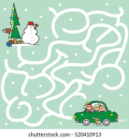 maze, children are going to the Christmas tree, game for kids