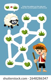 Maze for children help cute cartoon sheep collect the grass worksheet