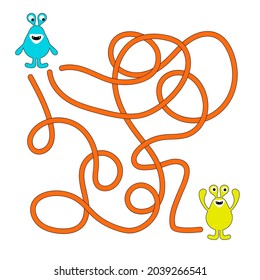 Maze for children. Puzzle game for children. Help the monsters meet. Cartoon style. Vector illustration.