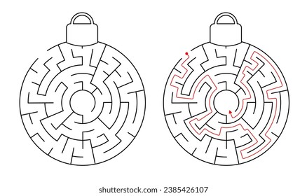 Maze Christmas  ball. Labyrinth. Simple flat vector illustration isolated on white background