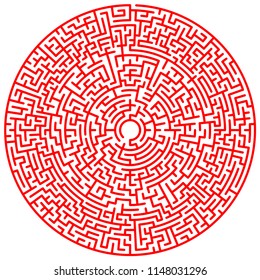 Maze circle. Labyrinth. Maze symbol. Isolated on white background. Red labyrinth