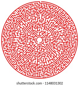 Maze circle. Labyrinth. Maze symbol. Isolated on white background. Red labyrinth