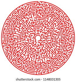 Maze circle. Labyrinth. Maze symbol. Isolated on white background. Red labyrinth