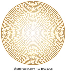 Maze circle. Labyrinth. Maze symbol. Isolated on white background. Gold labyrinth