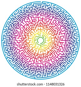 Maze circle. Labyrinth. Maze symbol. Isolated on white background. Rainbow labyrinth