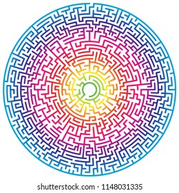 Maze circle. Labyrinth. Maze symbol. Isolated on white background. Rainbow labyrinth