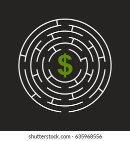 Maze circular inside dollar puzzle dark gray
