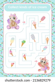 Maze - collect types of ice cream. Help the unicorn find all the items in the cafe.