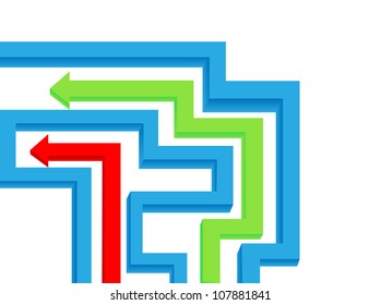 Maze and colored arrows are shown in the image.