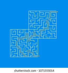 Maze Conundrum Geometric Labyrinth Maze with Direction Route Square Game for Business Symbol of Thinking and Learning on a Blue. Vector illustration