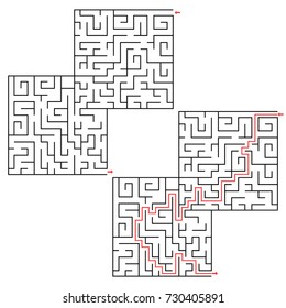 Maze Conundrum Geometric Labyrinth Maze with Direction Route Square Game for Business Symbol of Thinking and Learning. Vector illustration