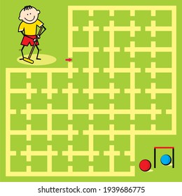 Maze, Croquet, Vector Color Illustration, Green Background