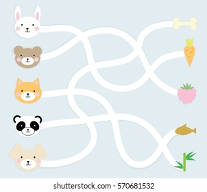 maze of cute pet and food, vector image