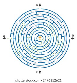 Maze. A design element for logical thinking with four inputs. One entrance leads to the center, three entrances lead to a dead end