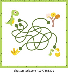 Maze with dino. Find right way. Kids mini game for development. Dinosaur.