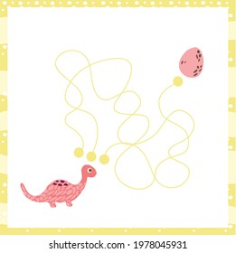 Maze with dino. Find right way. Kids mini game for development. Dinosaur.